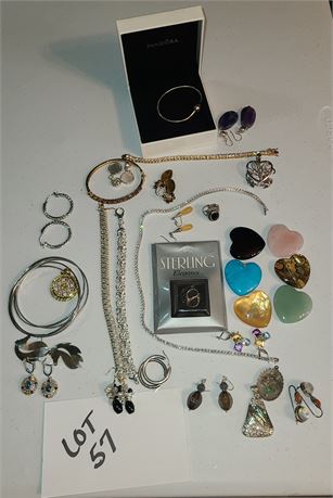 Sterling Silver & Natural Stone Jewelry Lot: Pandora / Milor / Italy & More