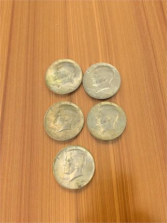 1969 Half Dollar Silver Coins (40% Silver) - Lot of 5