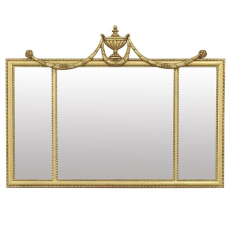 Ethan Allen 3 Panel Beveled Glass Gold Over Mantle Mirror