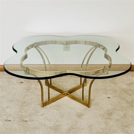 Hollywood Regency Glass and Gold Cloud Table - 38 x 38 x 16"T