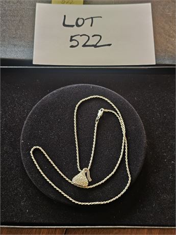 Sterling w/TJ Hershey Rhinestone Kiss Pendant and 22" Chain - Vintage - 0.25 ozt
