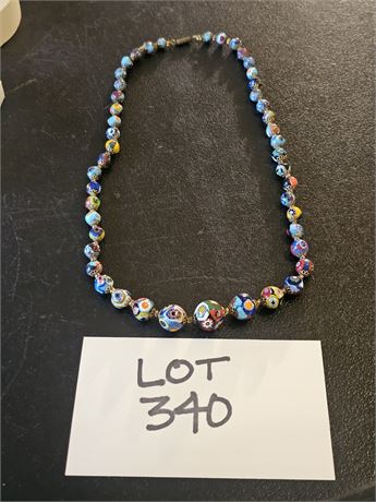 Vintage Italian Venetian Murano Glass Millefiori Bead Necklace