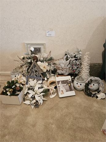 Winter Wonderland Christmas Lot: Faux Floral/2' Feather Tree/Old World Santa