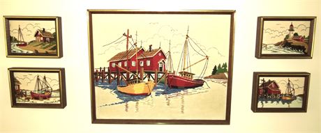 Framed Needlepoint Ships
