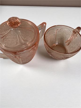Pink Depression Glass Creamer and Sugar Bowl Set