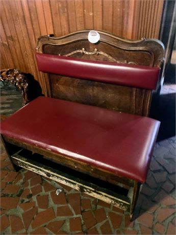 Wood Back Bench Seat W/Red Upholstery
