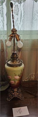 Antique Hand Painted Floral Table Lamp