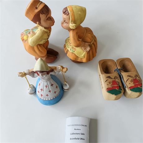 Figurine Lot - Flambro Bisque Porcelain Dutch Girl Bell, Napco Dutch Boy & Girl