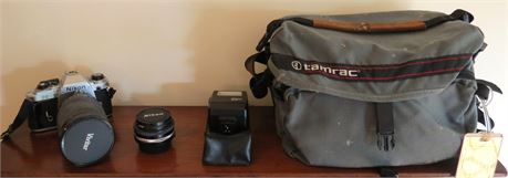 Nikon 35mm Camera, Zoom Lens & Flash