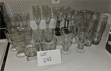 Mixed Clear Glass Wine Glasses / Water Glasses / Mugs & More