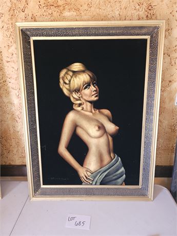 Black Velvet Risque Pinup Nude Oil Painting