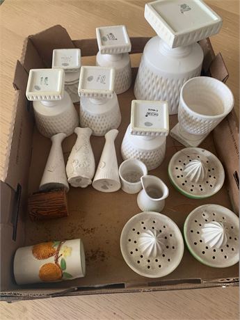 Napcoware Pedestal Planters, Embossed White Glass Vases