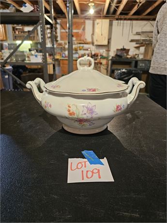 Poland Transferware Floral Soup Tureen with Gold Trim