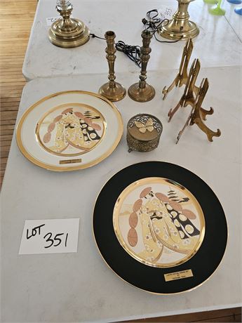 Mixed Decor Lot:Chokin Art Plates / Candle Holders & More