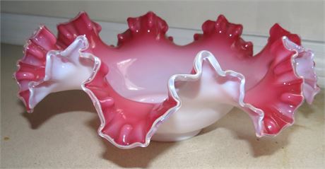 Pink Ruffled Glass Bowl