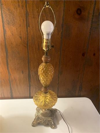 Vintage MCM Amber Glass Table Lamp W/Metal Base (No Shade)