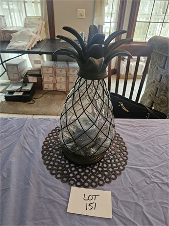 Large Glass and Metal Pineapple Candle Light/Holder – 18"H, with Metal "O" Ring
