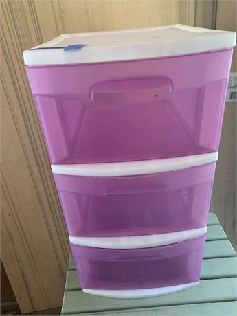 3 Drawer Plastic Storage Container With Purple Drawers