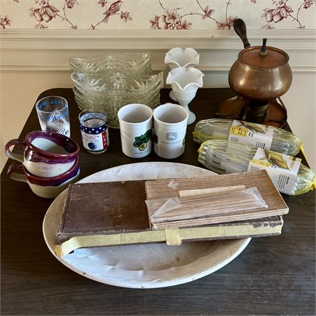 Cleanout Table - Fondue Pot, Banana Split Dishes, Cutlery & More! All Good Stuff
