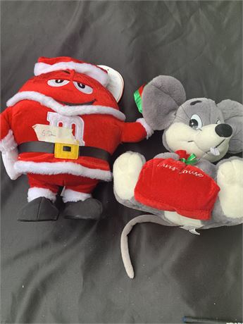 Red Santa M&M Plush and Christmas Gray Mouse Plush