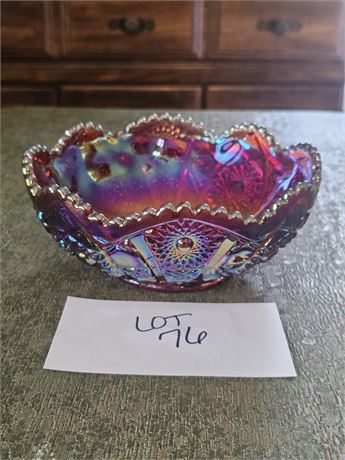 Indiana Glass Hobstar & Arches Carnival Red Bowl