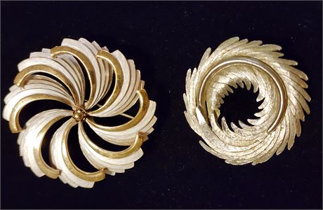 2 Beautiful Swirled Design Brooches 1.5"- 2"