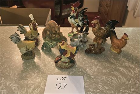 Mixed Figurine Lot- Chickens, Dogs & More- Enesco, Homco & More
