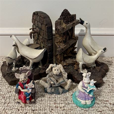 Solid Resin Goose Bookends and Cute Figurines
