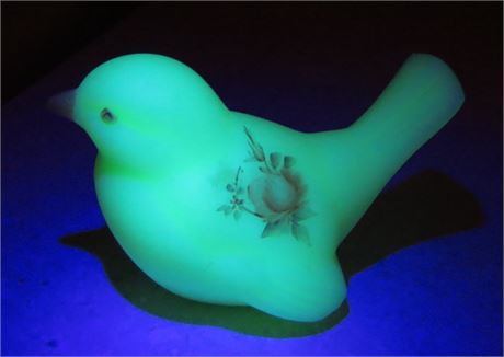 Fenton Hand Painted & Signed Uranium Glass Bird