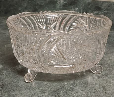 Leaded Crystal 3-Roll-Footed Bowl, Sawtooth Rim