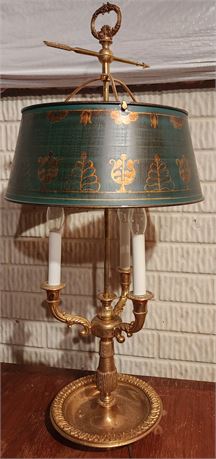 Reproduction Bronze Bouliotte 3-Light Lamp w/ Green Tole Shade