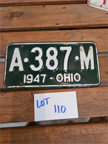 Vintage 1947 Ohio License Plate