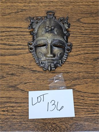 Vintage African Baule Mask Brass-Bronze Cote D'lvoire Wall Art