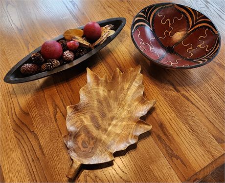 (3) Large Wooden Decorative Pieces