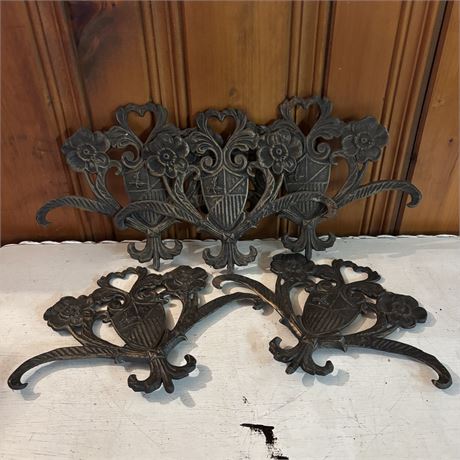 Set of 5 Antique Victorian Cast Iron Decorative Ornaments - 12" x 9"