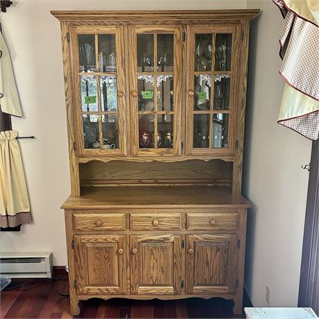 Hardwood Country Hutch w/ Glass Doors & Cabinet Storage (2-Piece)