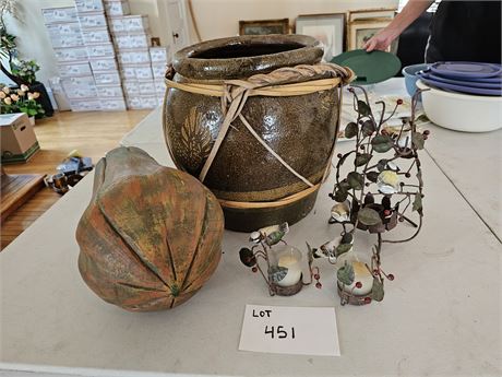 Large Pottery & Rattan Jar / Ceramic Gourd & More