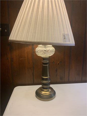 Vintage MCM Metal & Glass Bedside Table Lamp W/Pleated Shade