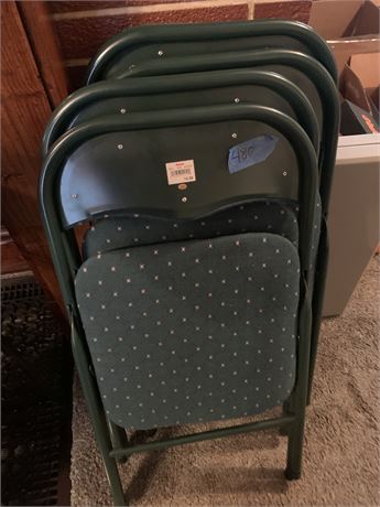 4 Dark Green Folding Chairs With Padded Seats With Floral Pattern