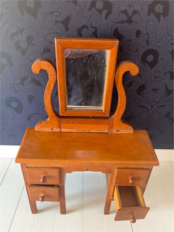 French Art Handmade Dollhouse Desk/Vanity  W/4 Pullout Drawers & Vanity Mirror