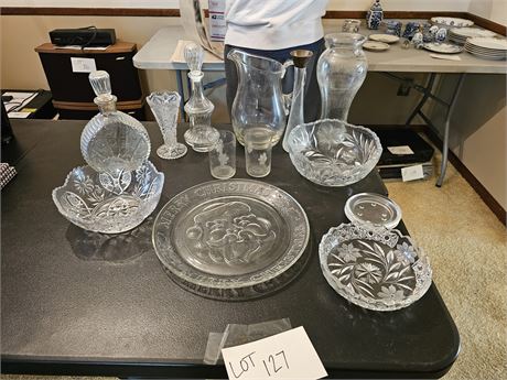 Mixed Clear Glass Lot:Imperial Sawtooth Bowl/Imperial Hobstar Vase & More