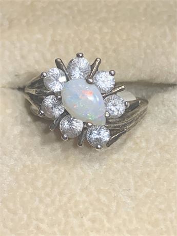 Panetta Design Genuine Opal Stone W/Gold Over Sterling Silver Band Size 4.5
