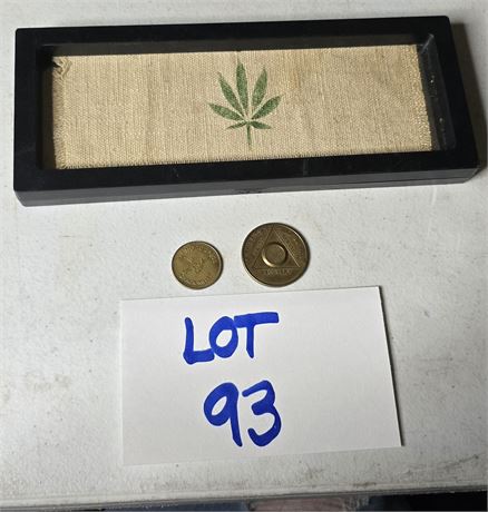 Vintage AA Sobriety Coin, say no to drugs Coin, and Framed Cannabis Leaf Art