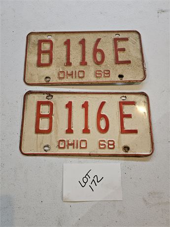 Vintage 1968 Ohio License Plate Set