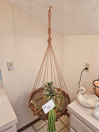 Hanging Wicker Table & Faux Plants