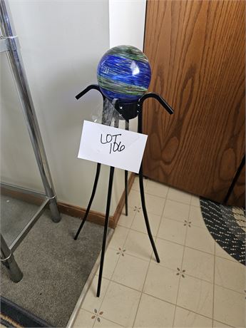Handmade Swirl Glass Ball On Metal Stand