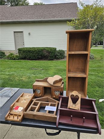 Mixed Country Wood Lot:Different Shelves/Letter Holder/Candle Holder & More