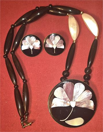 Abalone Inlay Necklace, Earrings