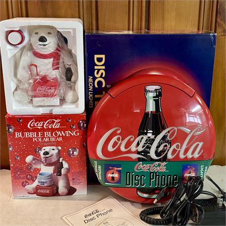 Vintage Coca-Cola Disc Phone and Bubble Blowing Polar Bear