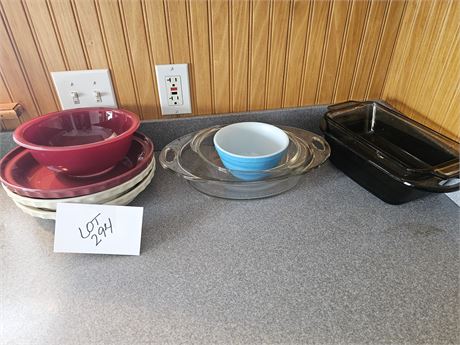 Baking Lot - Longaberger Pie Plates/Corning Red Bowl/Blue Pyrex Bowl & More